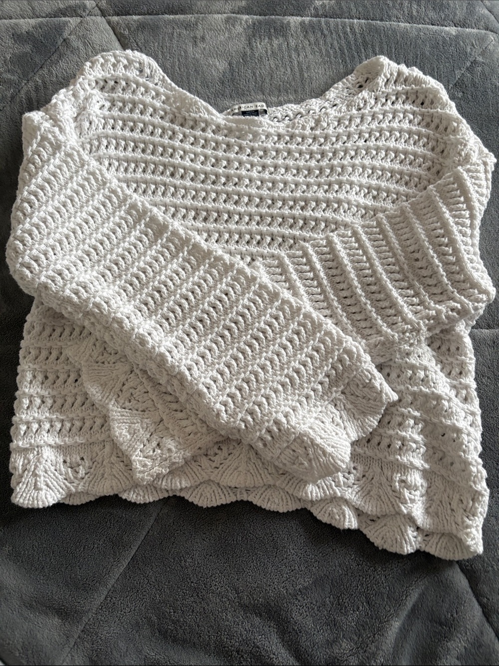 American Eagle Outfitters Cream Crochet Crewneck Sweater